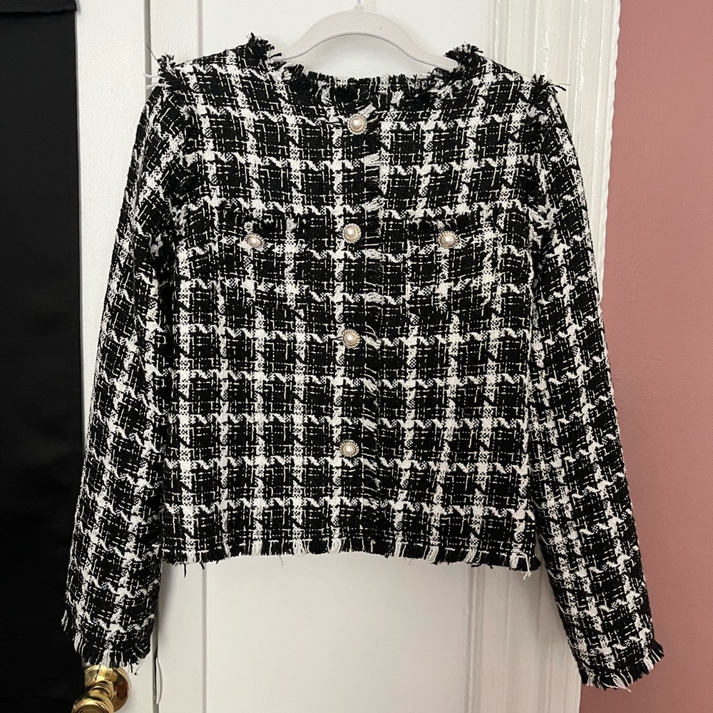 Black and White Tweed Pearl Blazer